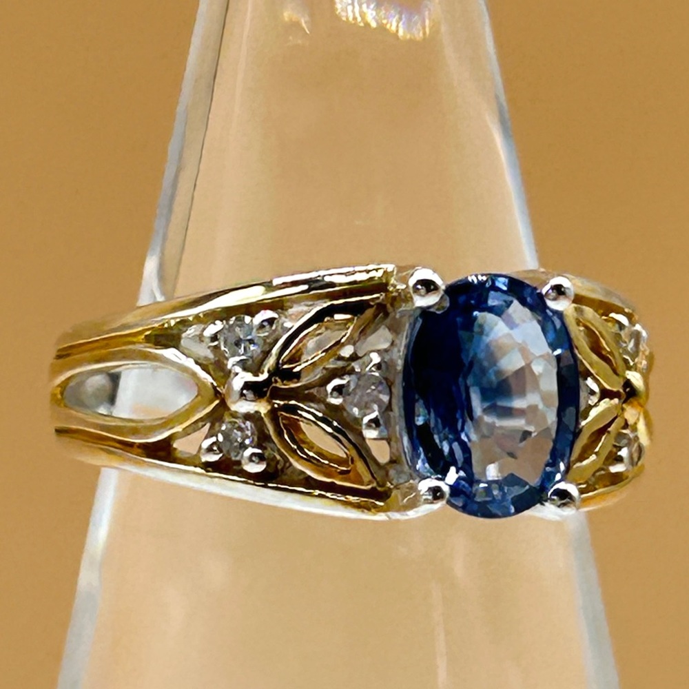 Michael Valitutti Blue Sapphire Diamond 925 Sterling Silver 18K Gold Ring Size 6 - Picture 3 of 9